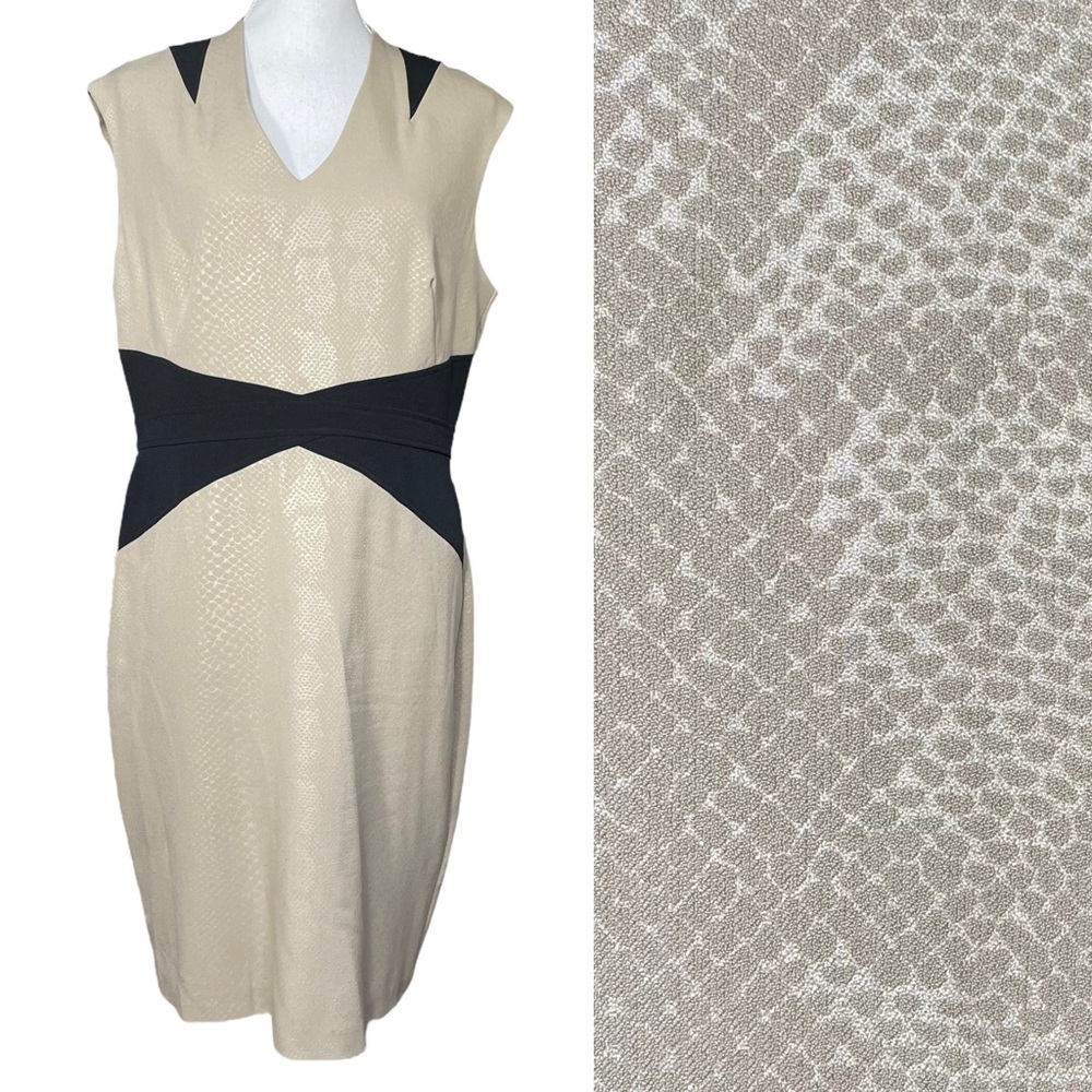 Snake Print Dress 14 V-Neck Contrast Sheath Knee Length